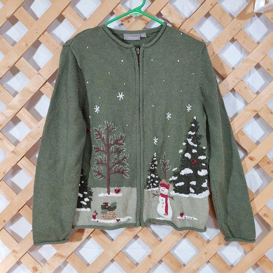Vintage Green Ugly Christmas Cardigan Sweater Women's Size Medium