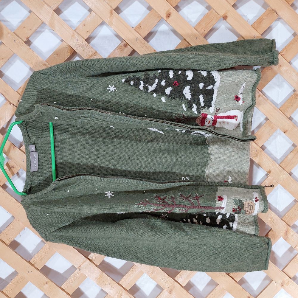 Vintage Green Ugly Christmas Cardigan Sweater Women's Size Medium