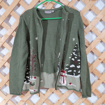 Vintage Green Ugly Christmas Cardigan Sweater Women's Size Medium
