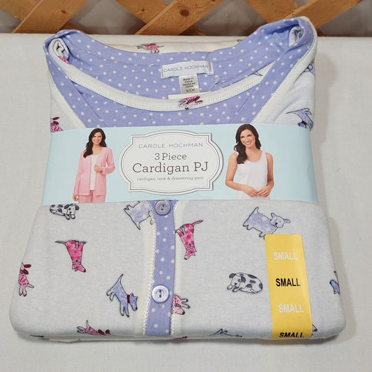 Carole Hochman 3 Piece Cardigan PJ Set with Dog Theme Women's Size Small